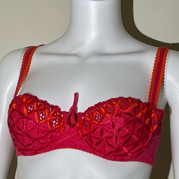 AUBADE Paris BAHIA Balconette SHOWGIRL Orange Underwire Demi Bra Sz 34C Lace - Picture 2 of 11
